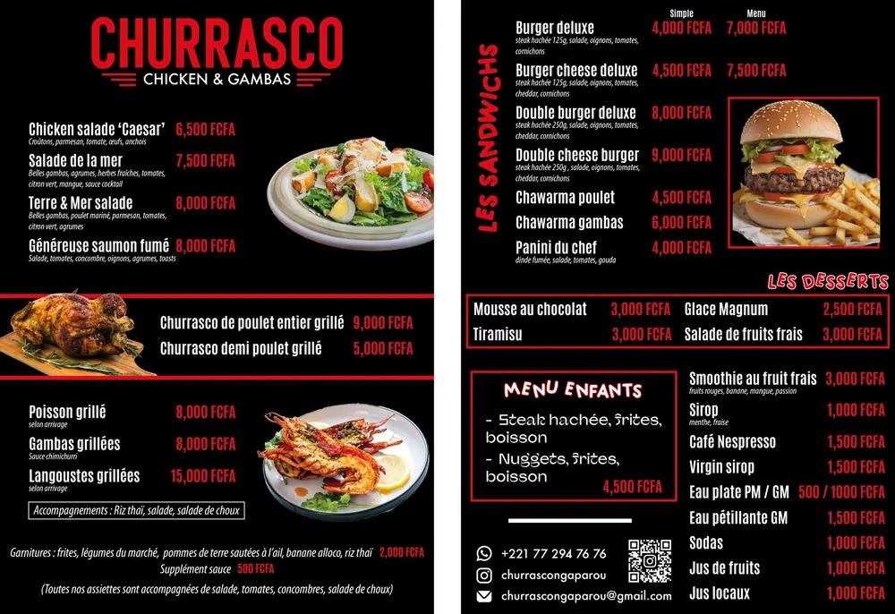 Menu de restaurant imprimé par Print Master pour un restaurant de la Petite Côte